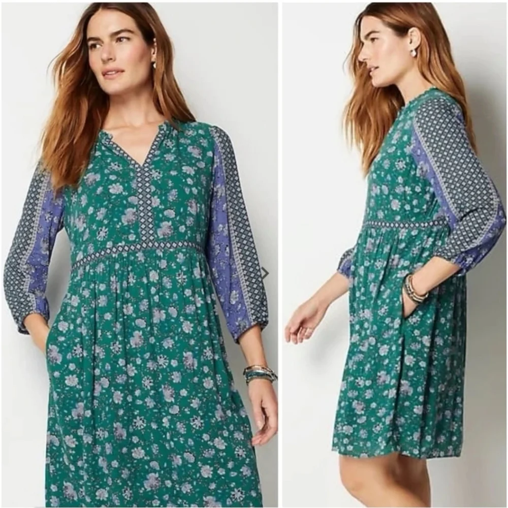 J. Jill Boho Mixed Print Long Sleeve Peasant Dress with Pockets Small - Picture 11 of 11
